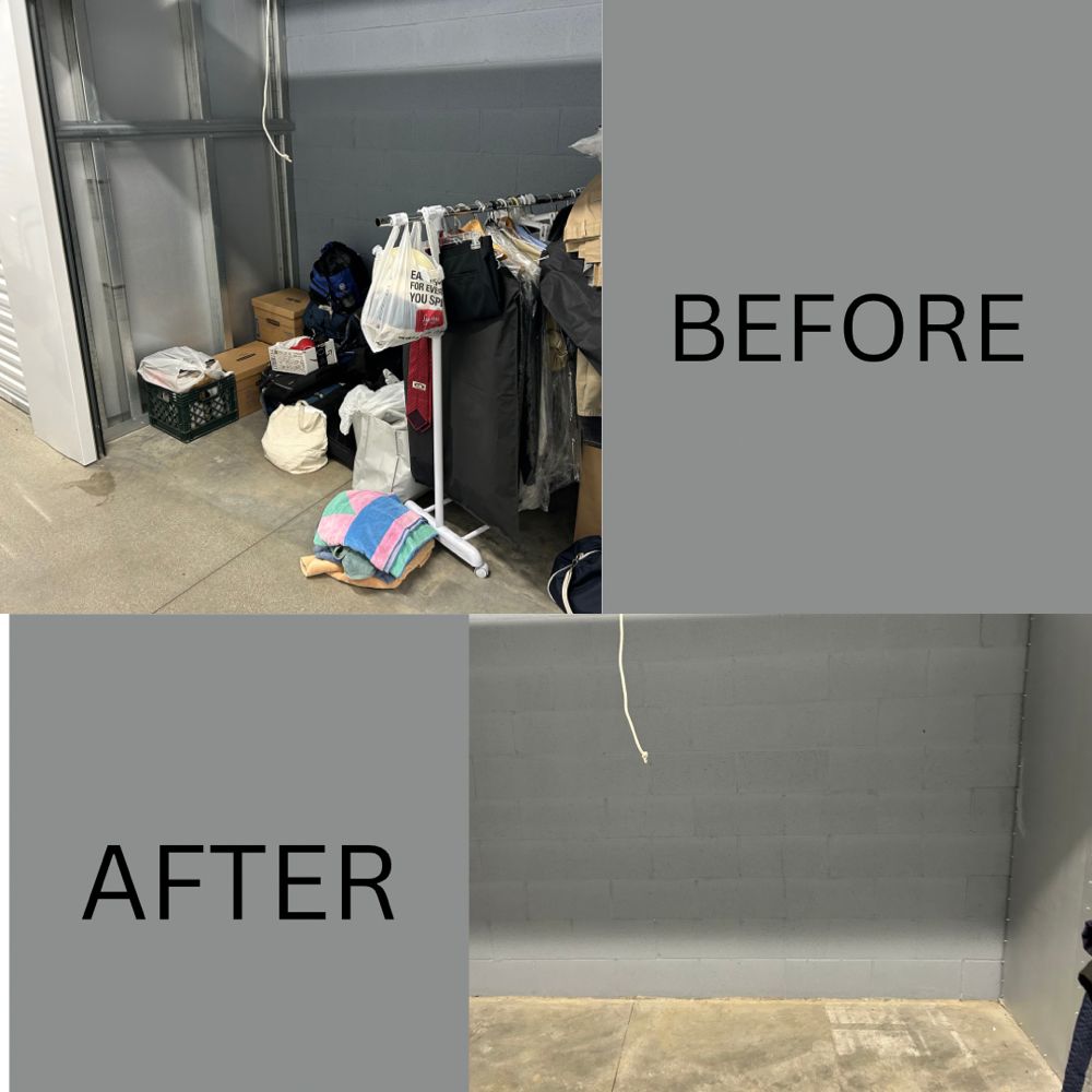 Before and after storage unit cleanout in Gilroy
